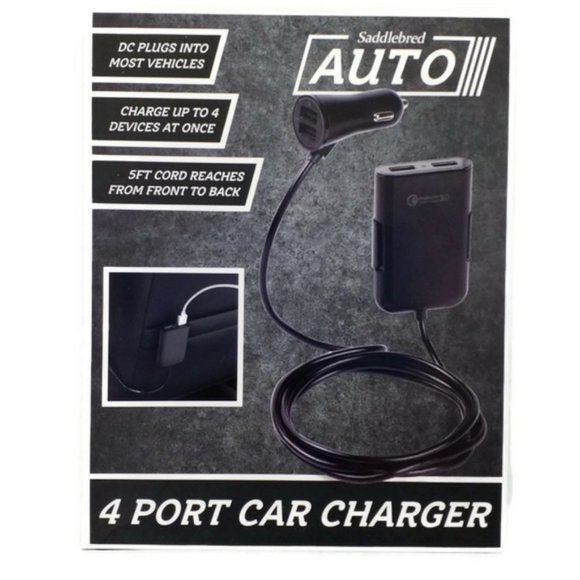 Saddlebred Qualcomm DC Quick Charge 3.0 Auto 4-Port Car Device Charger NIB - Picture 1 of 7